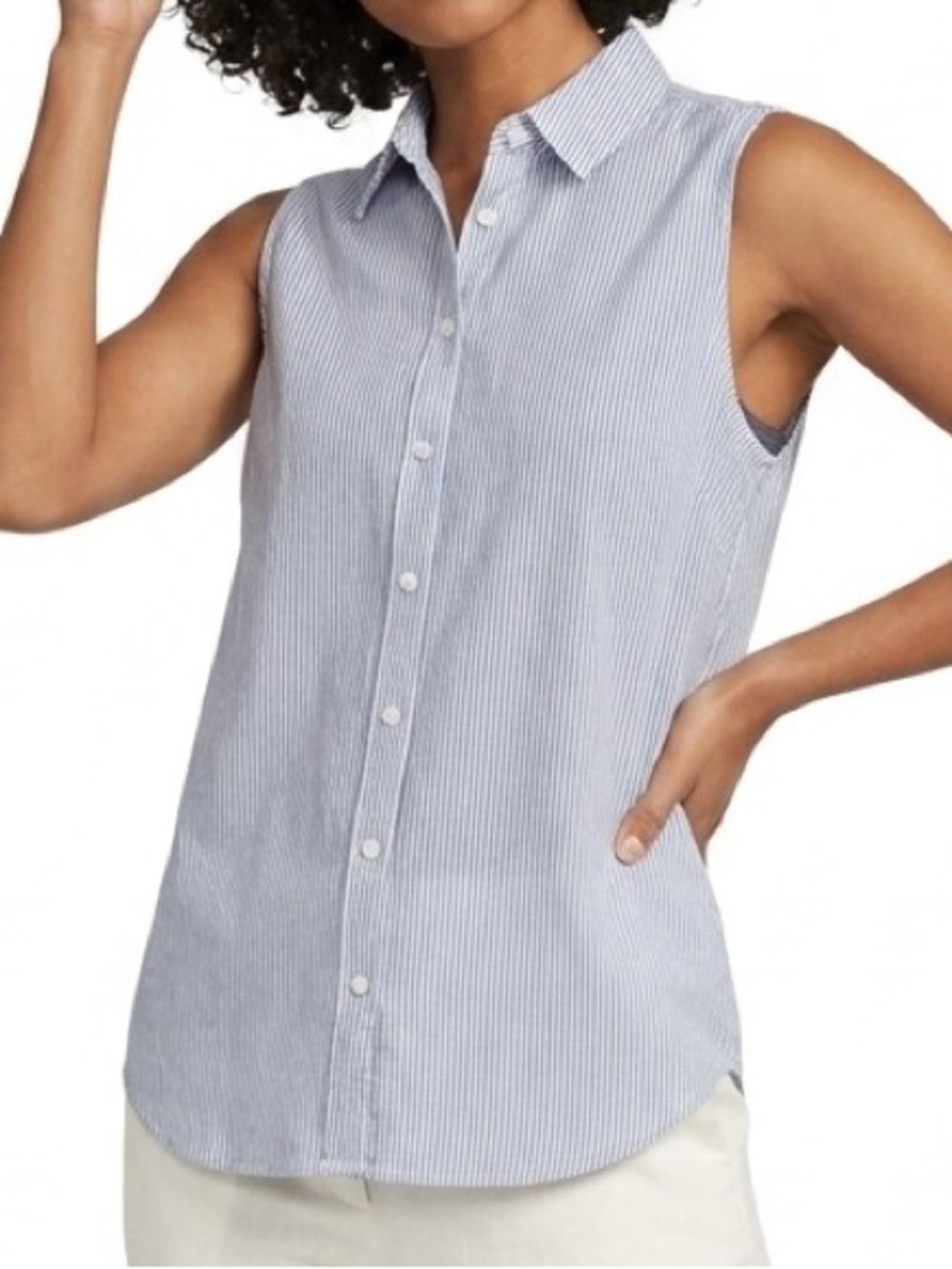H&M Women’s Blue White Striped Sleeveless Button Front Blouse Size 12